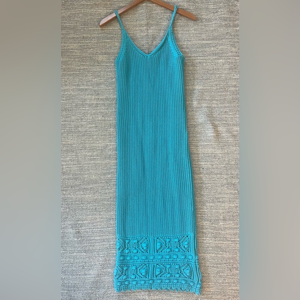 Blue Crochet Knit Midi Dress Small
